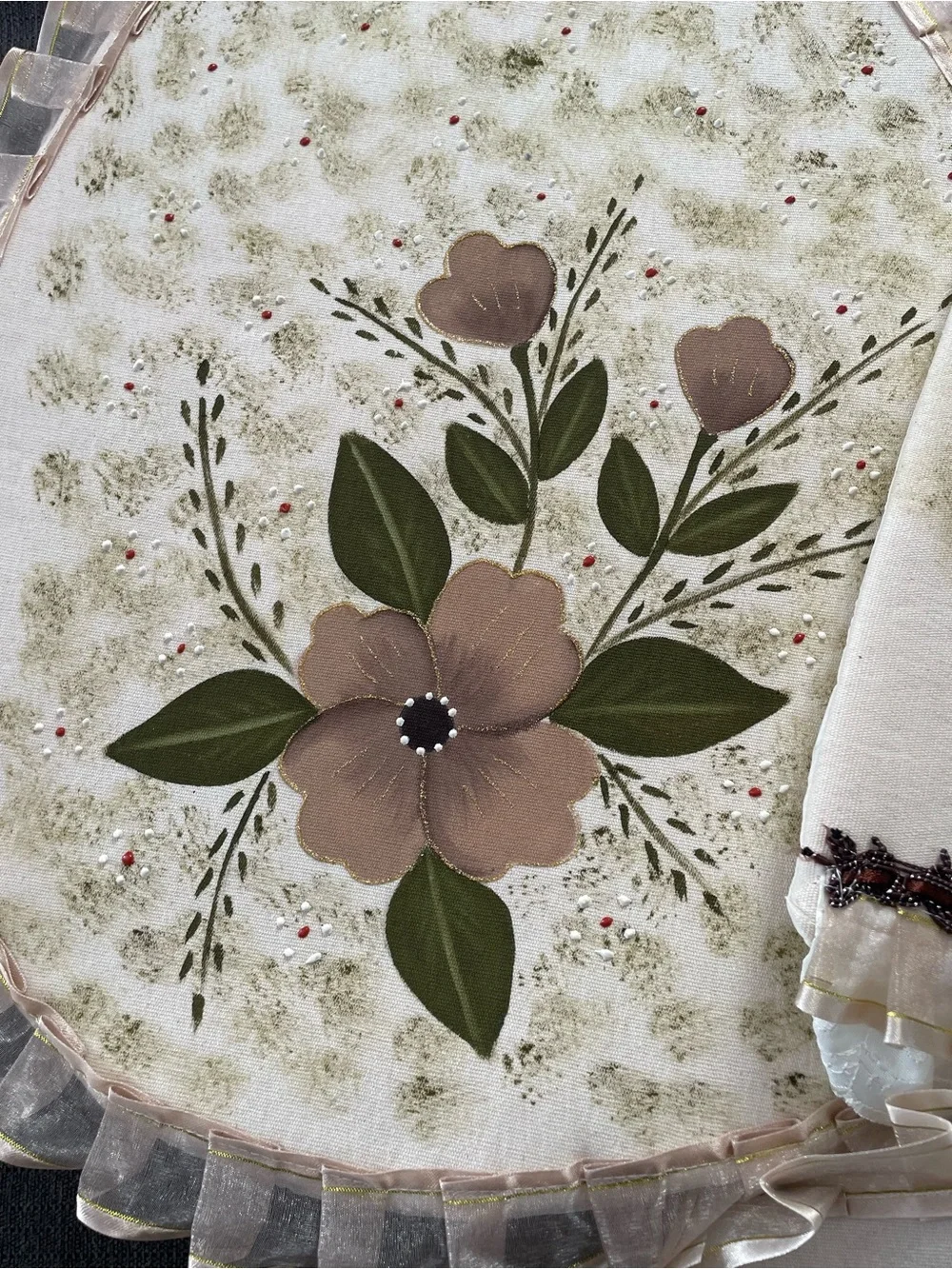Hand-Painted Floral Beige Kitchen Linen Set